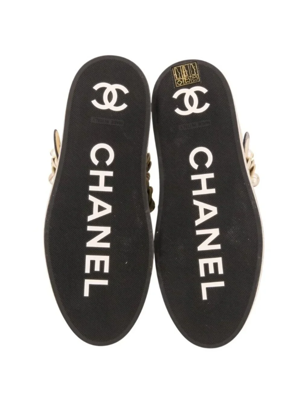 Chanel Camellia Faux Pearl CC Logo High Top Sneakers Gold Colored